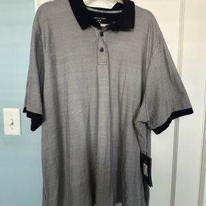 Men's Black & White Micro-Check Polo with Contrast Collar